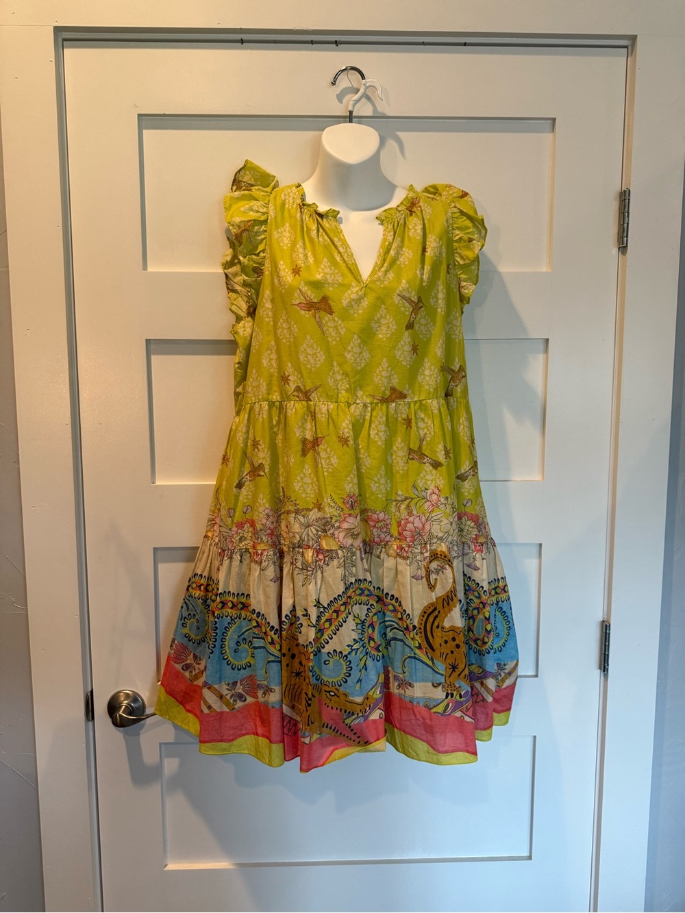 Flutter Sleeve Tiered Mini Dress in Lime